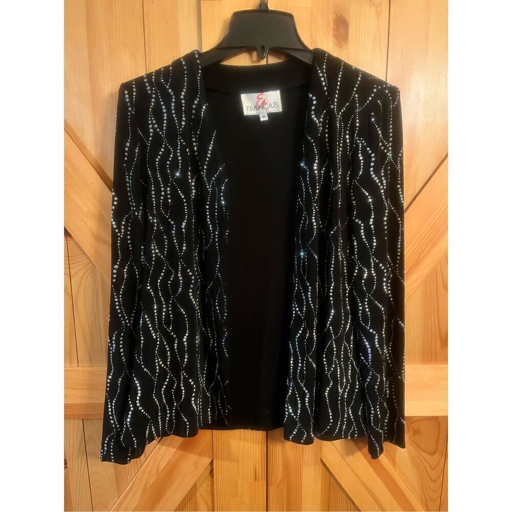 Glittery Open Cardigan 10 Black Womens En Francais Huey Waltzer Vintage 1980s (3